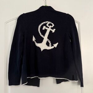 J Jill Dark Blue Cardigan with White Anchor